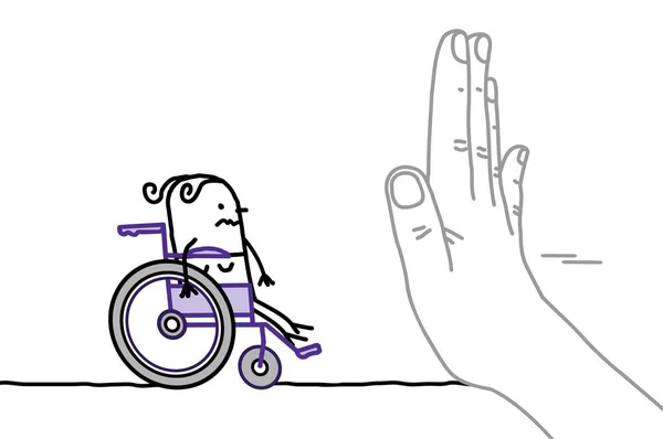 Çizimi Koca Çizgi Film Karakteri Engelli Bir Kadına Karşı Dur — Stok Vektör