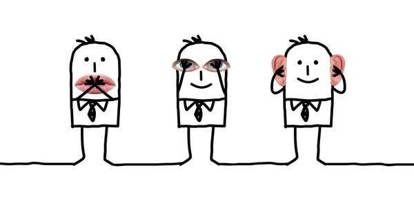 Hand Drawn Cartoon Three Men Hiding Mouth Eyes Ears Collage — Stock Photo, Image