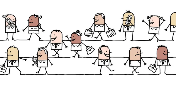 Ручной Рисунок Мультфильм Группы Смешанных Этнических Людей Идущих Улице — стоковый вектор