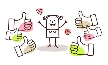 El çizimi Mutlu Kadın Çizimi. Anneler Günü ya da Doğum Günü 'nde bir sürü Benzer ve Sevgi İşareti olan.