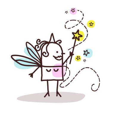 Sihirli değnekle el çizimi karikatür perisi