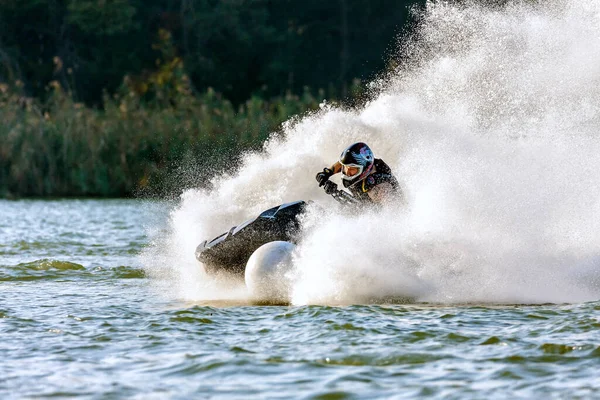 Krasnodar Russia October 2020 Jet Ski Racer Drives Watercraft Splashing — Stock Photo, Image