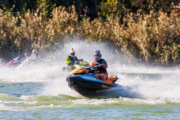 Krasnodar Russland Oktober 2020 Jetski Rennfahrer Fahren Wasserfahrzeuge Die Bei — Stockfoto