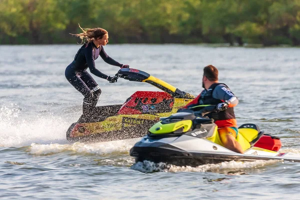 Krasnodar Rússia Julho 2020 Jovem Mulher Jet Ski Caucasiana Dirige — Fotografia de Stock