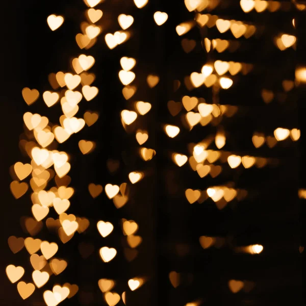 Altın Arka Plan Bokeh Işıkları Kalp Sevgililer Günü Arkaplanı Gece — Stok fotoğraf