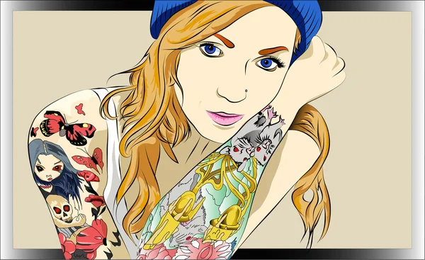 Gösterim: Kızıl saçlı dövme kadın