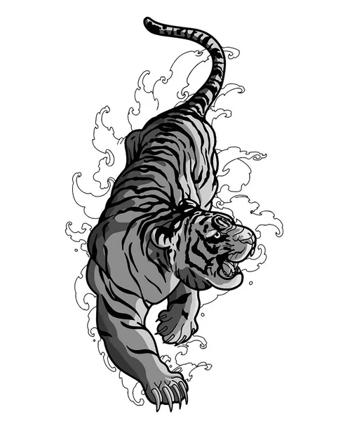 Dijital sanat dövmeli taslak çizim kaplanı