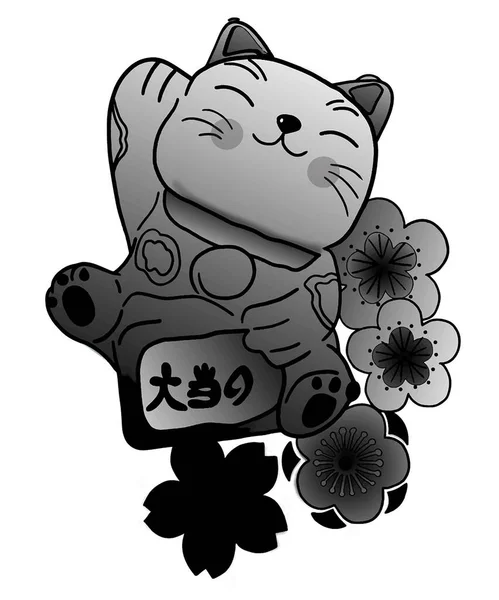 Çiçekli Japon Kedi Neko 'yu çiz.
