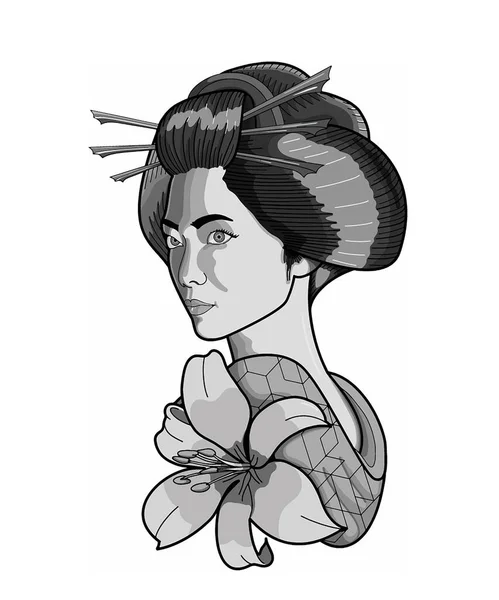 Vektör sanat illüstrasyonu Japon Geyşası çiçekli