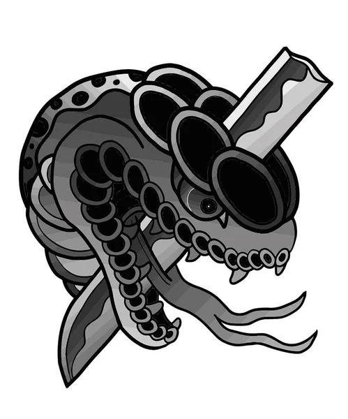 Vektör sanatı geleneksel dövme çizimi Kılıçlı Yılan