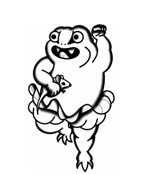 Vektör sanatı geleneksel Japonya fare ile dans eden kurbağa