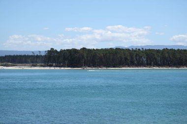 Sakinlik, uzak kıyı kıyısı ufku yakınlarındaki temiz suyu gösteriyor.