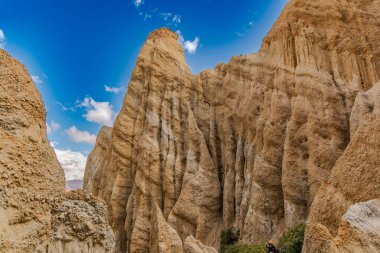 Yürüyüşçü parlak cennetlerin altındaki engebeli kanyonu keşfediyor.