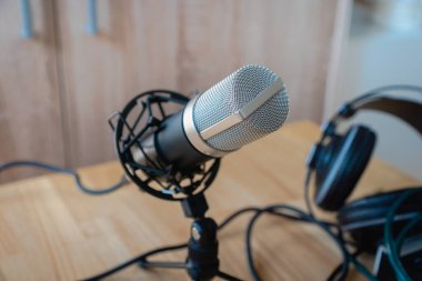 Mikrofon - bir ev stüdyosunda profesyonel bir mikrofon Podcast, müzik üretimi, ses üzerinde, kayıt için
