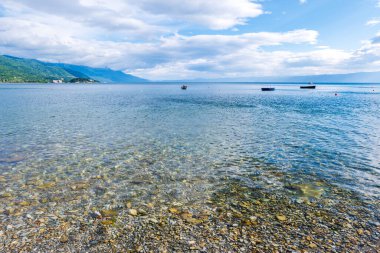 Lake Ohrid water in North Macedonia. Lake Ohrid is one of the most famous tourist sights in Macedonia