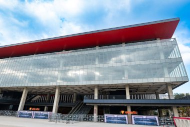 İzmir, Türkiye - 12.22.2022: Göztepe FK stadyumu, Gürsel Aksel Stadyumu, İzmir 'deki Göztepe FK futbol stadyumu, Türkiye Süper Lig futbol kulübü.