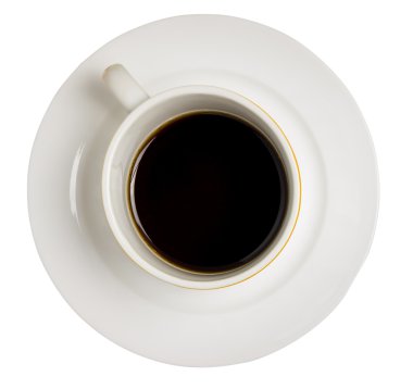 Beyaz izole plaka üzerinde beyaz bir kupa kahve