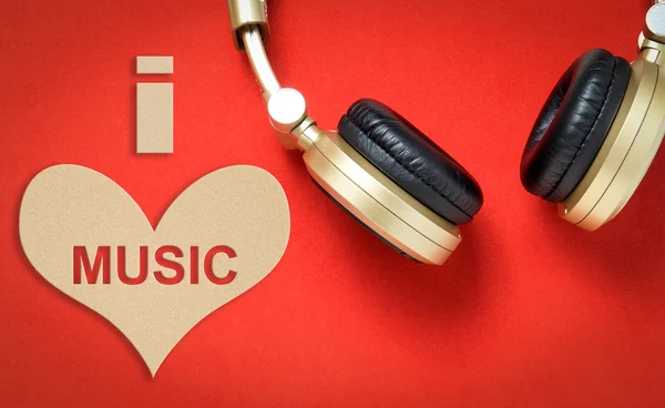 I heart Music Gold Texto con auriculares — Foto de Stock