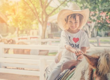     Bir gruptaki vintage renk tonu ata binme Asya inek kız 