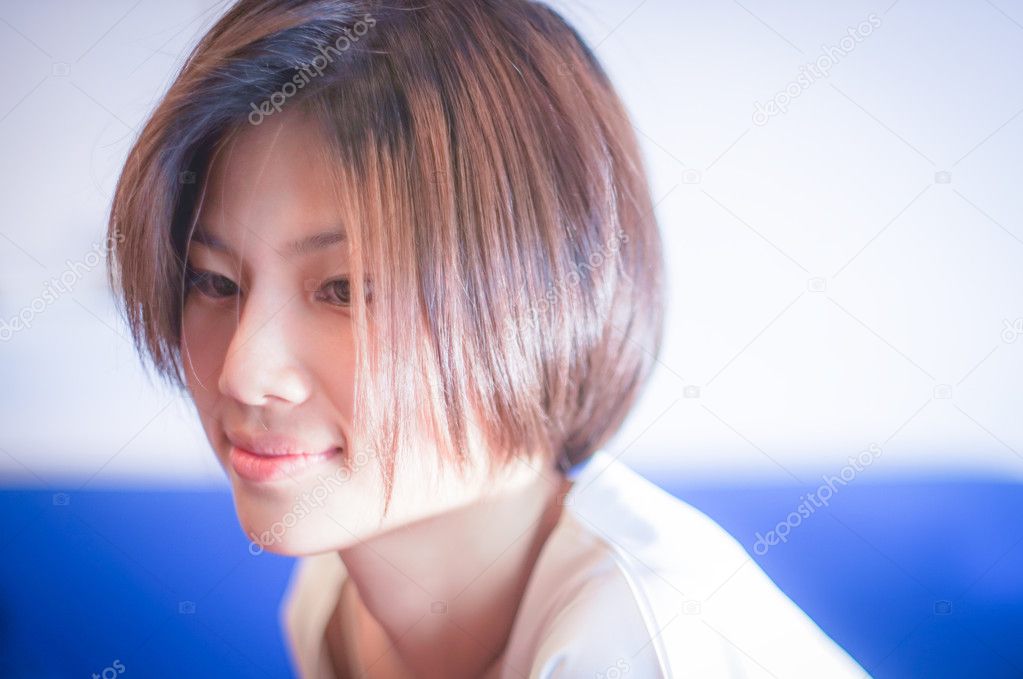 Short Hair Asian Chinese Girl In Vintage Tone Stock Photo