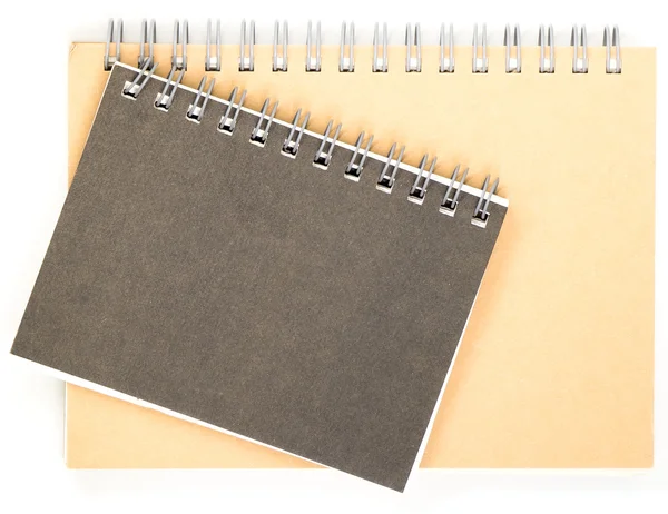 灰色和棕色的活页夹笔记本上白色孤立 — 图库照片