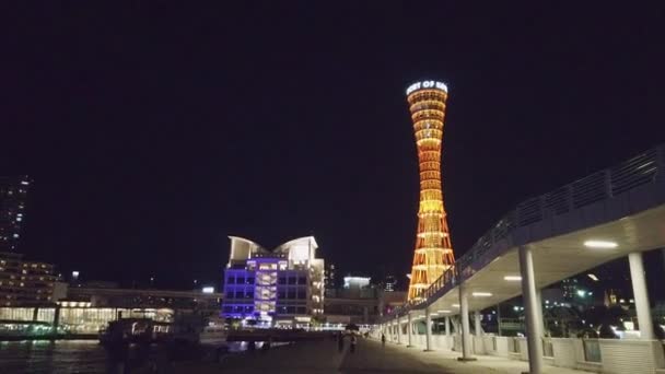 Kobe Japón Sep 2019 Kobe Tower Otra Arquitectura Moderna Iluminan — Vídeos de Stock