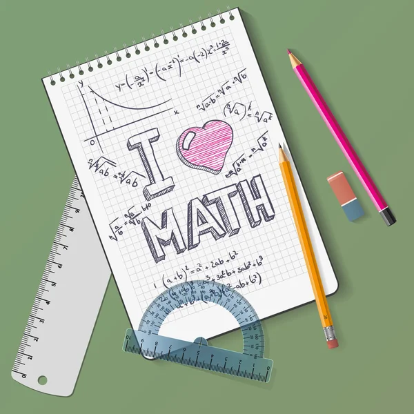 Notebook, I LOVE MATH — Stock Vector