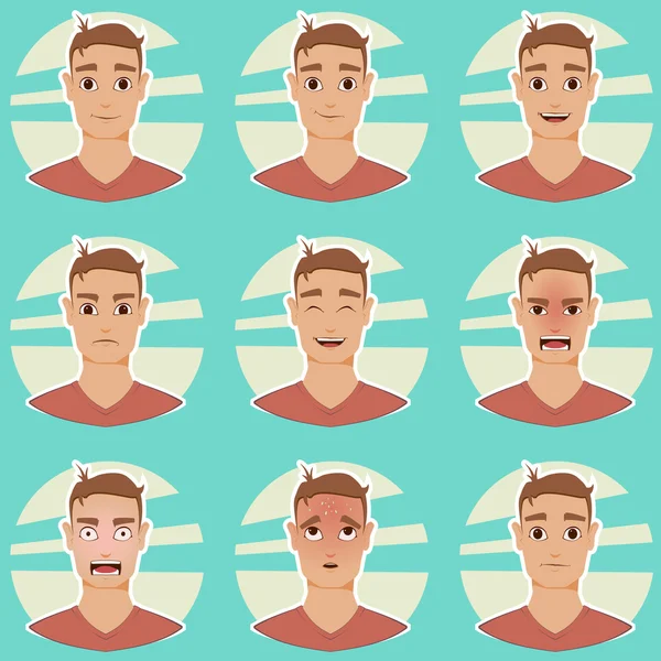 Young man emotions avatar — Stock Vector