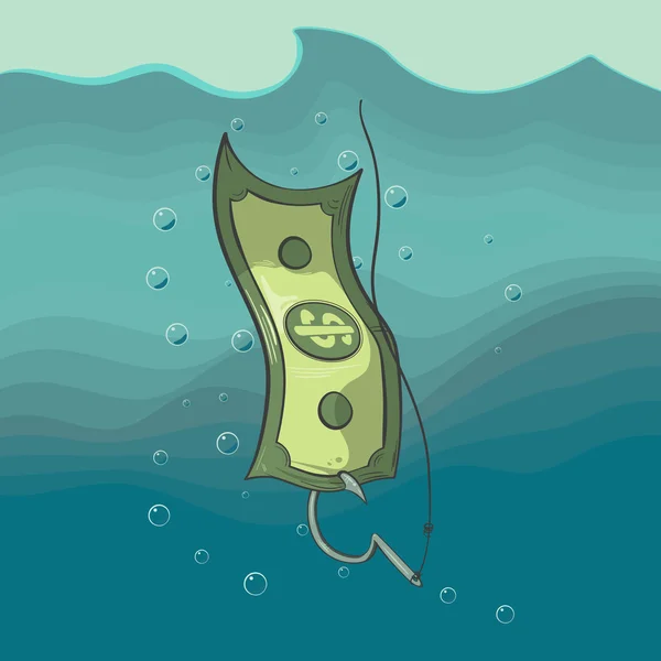 Gröna pengar på krokar i vatten — Stock vektor