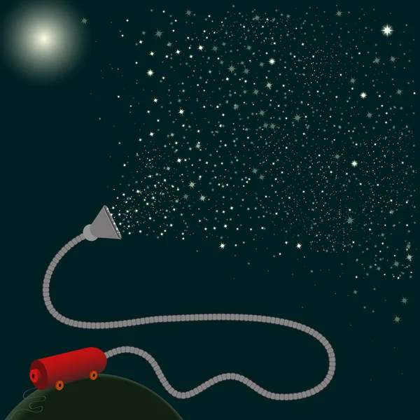 Illustrazione fantasy spaziale. Hoover spargere stelle nel cielo — Vettoriale Stock