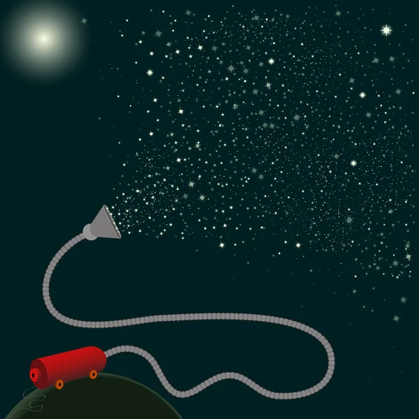 Ilustração de fantasia espacial. Hoover espalhando estrelas no céu — Vetor de Stock