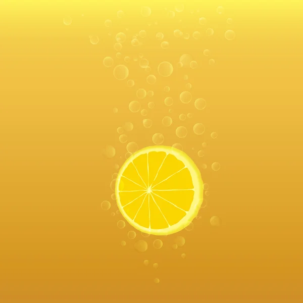 Illustration of slices of lemon with bubbles on orange background — Stock Vector
