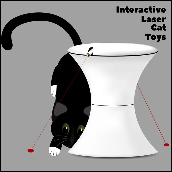 Juguete láser interactivo para gatos y un gato jugando con un láser — Vector de stock