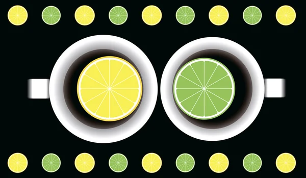 Tasse de thé au citron et citron vert — Image vectorielle