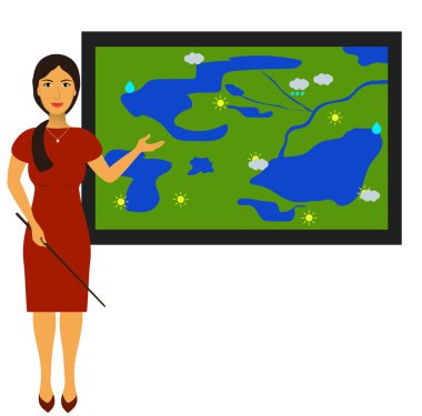 Vector illustration with the image of a TV weather reporter at work, weather forecast clipart