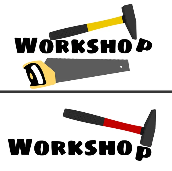 Workshop logo s obrazem kladivo a pila — Stockový vektor