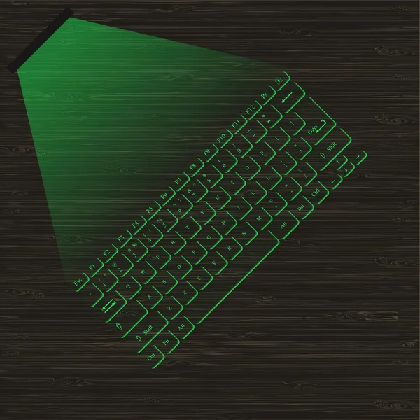 Clavier laser virtuel vert image avec projection sur une surface en bois , — Image vectorielle