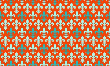 Canlı deniz mavisi ve turuncu fleurdelis deseni. Geçmişleri, tekstil ve markalaşma projeleri için mükemmel..