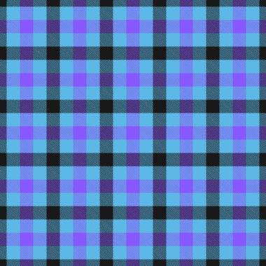 Mavi ve mor tonlarında klasik tartan deseni. Geçmişe, tekstil ve yaratıcı projelere uygun zamansız bir kumaş tasarımı..
