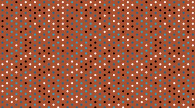 Çok renkli polka noktalarından oluşan dinamik bir şablona sahip soyut terracotta arkaplanı ince dalgalar oluşturuyor. İnternet sitesi afişleri, tekstil tasarımları ya da modern markalar için mükemmel..