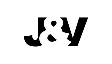 JV logosu cesur bir şekilde tasarlandı. Siyah beyaz kimlik sembolü. Modern tipografi simgesi. Şirket marka ikonu. En küçük iş şablonu.