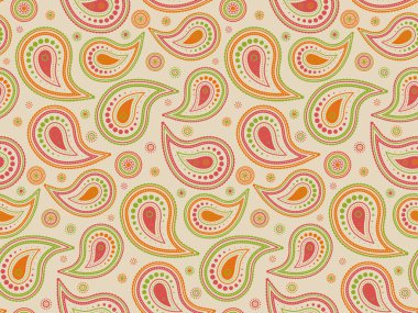 Botanik doğulu Hint salatalığı süslemesi. Nokta modern çizim etkisi. Pastel kıyafetler desenli. Süslü İpek Fikir Geçmişi.