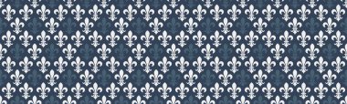Mavi ve beyaz tonlarında zarif fleurdelis deseni. Tasarımlarına biraz görkemli entelektüellik katmak için mükemmel. Arkaplan, duvar kağıdı, kumaş izi ya da web sitesi dokusu olarak kullan.