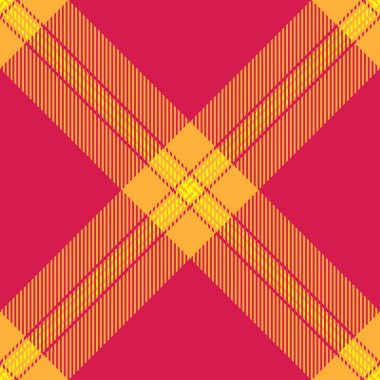Canlı, ekose desenli. Parlak kırmızı, turuncu ve sarı renkler cesur ve göz alıcı bir tekstil tasarımı yaratır. Arkaplan, giysi ve grafik projeleri için ideal.