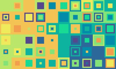 Canlı, soyut kare desen. Renkli, geometrik tasarım arka planlar, web siteleri, sunumlar veya tekstil için idealdir. Modern tasarımı, veri görselleştirmesini veya oyuncu enerjiyi temsil eder.
