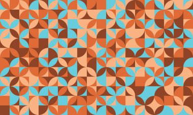 Canlı orta yüzyıl modern geometrik desen. Kusursuz dizayn. Toprak renkleri ve deniz mavisi aksanları var. Web sitesi geçmişi, tekstil ya da retroşik estetiğe ihtiyaç duyan her proje için mükemmel..