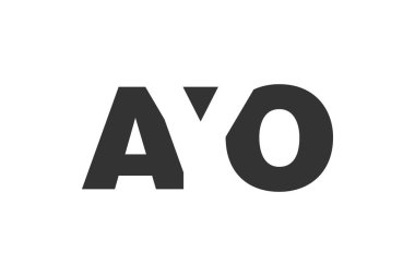 AYO logo tasarımı. Teknoloji girişimleri, danışmanlık ve şirket markaları için ilk harf A O kalın yazı tipi. Yaratıcı şirket adı, manşet başlıkları tipografi kimliği, moda logoti tipi. Vektör illüstrasyonu.