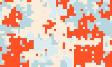 Soyut piksel sanat arkaplanı. Turuncu ve mavi dijital kamuflaj deseni. Teknoloji, oyun ya da modern tasarım projeleri için ideal. Enerji, teknoloji ve yenilik çağrıştıran çok yönlü görüntü.