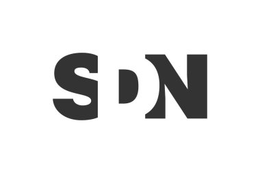 SDN logo tasarımı. İlk harf S D N kalın yazı tipi teknoloji girişimleri, danışmanlık, kurumsal markalaşma. Yaratıcı şirket adı, manşet başlıkları tipografi kimliği, moda logoti tipi. Vektör illüstrasyonu.