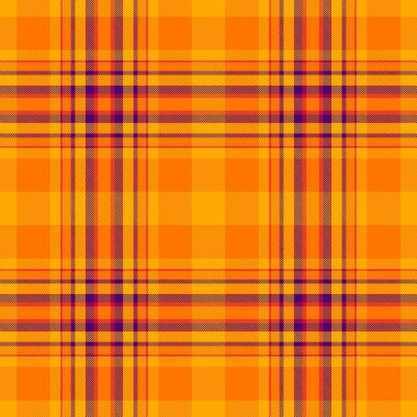 Canlı turuncu ve mor ekose desenli. Klasik tekstil tasarımı, sıcak, dokulu estetik gerektiren arka plan, giyim veya dijital sanat projeleri için idealdir..